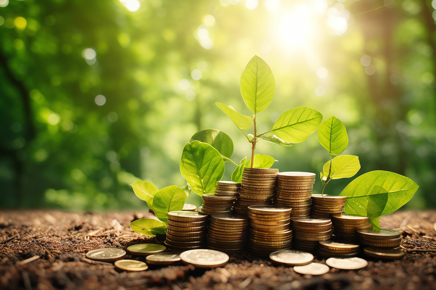 sustainable finance and green finance, symbolizing growth, money